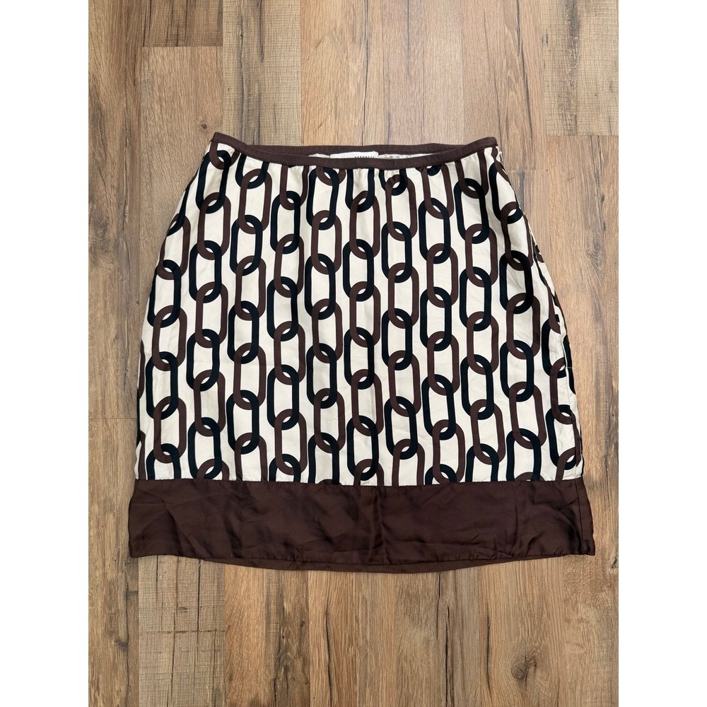 Banana Republic 100% Silk Skirt Brown Chain Print Pencil Skirt Size 4